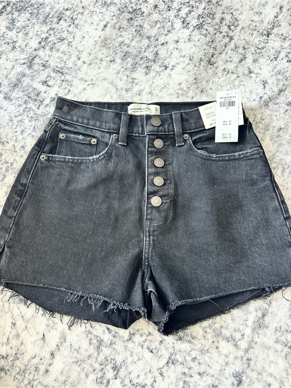 Abercrombie & Fitch High-Rise Curve Love Black Denim Button-Front Women’s Shorts
